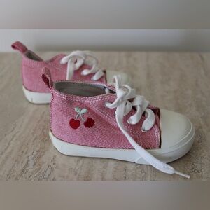Old Navy Baby Red Canvas Lace Up Sneakers with Cherry Details 3T